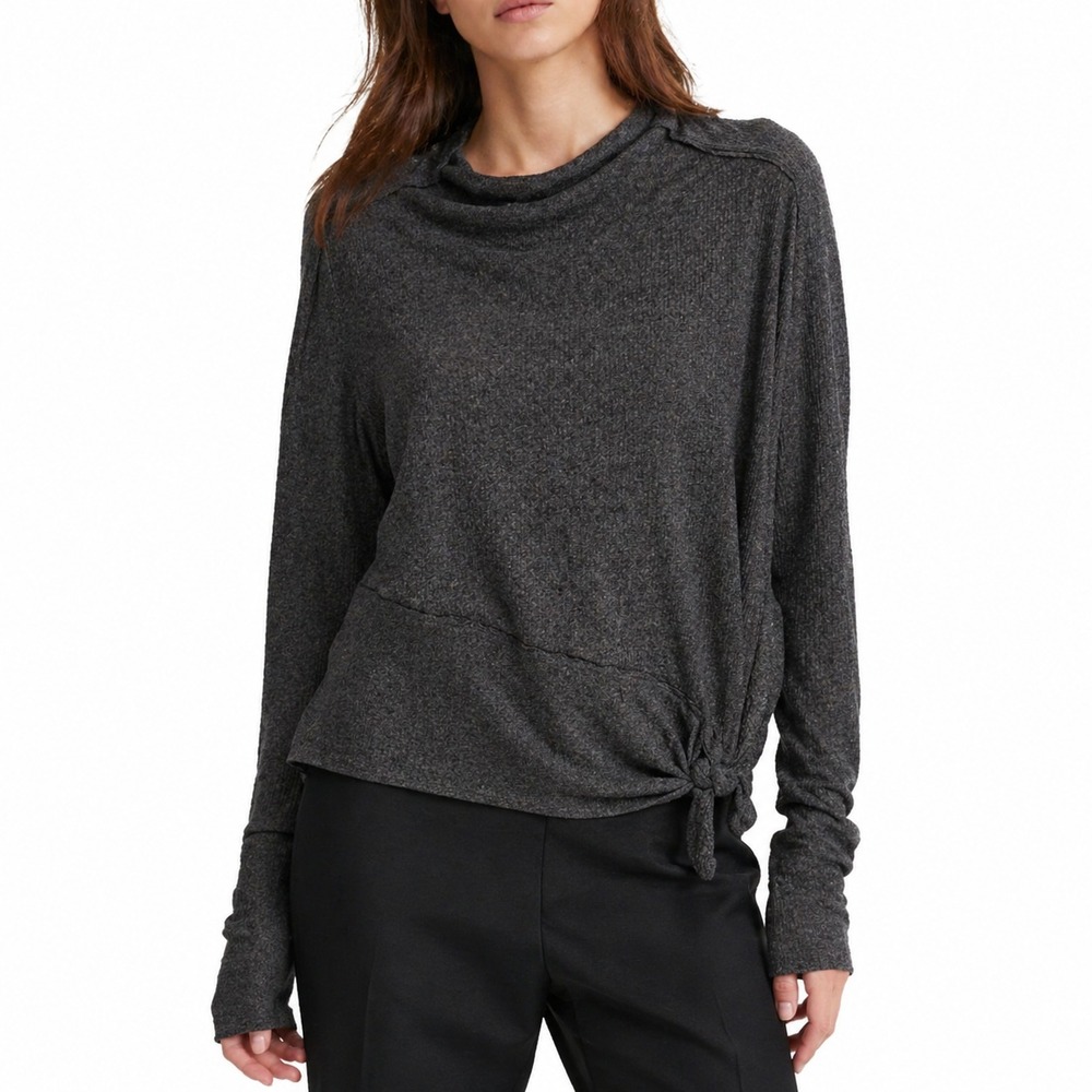 We The Free Pullover Sweater Women's Size XS Charcoal Gray Knot‎ Hem Cowl Neck